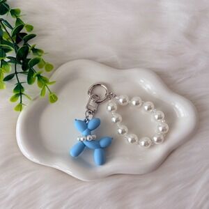 Blue Balloon Dog Keychain/ Bag Charm Pearl Detail